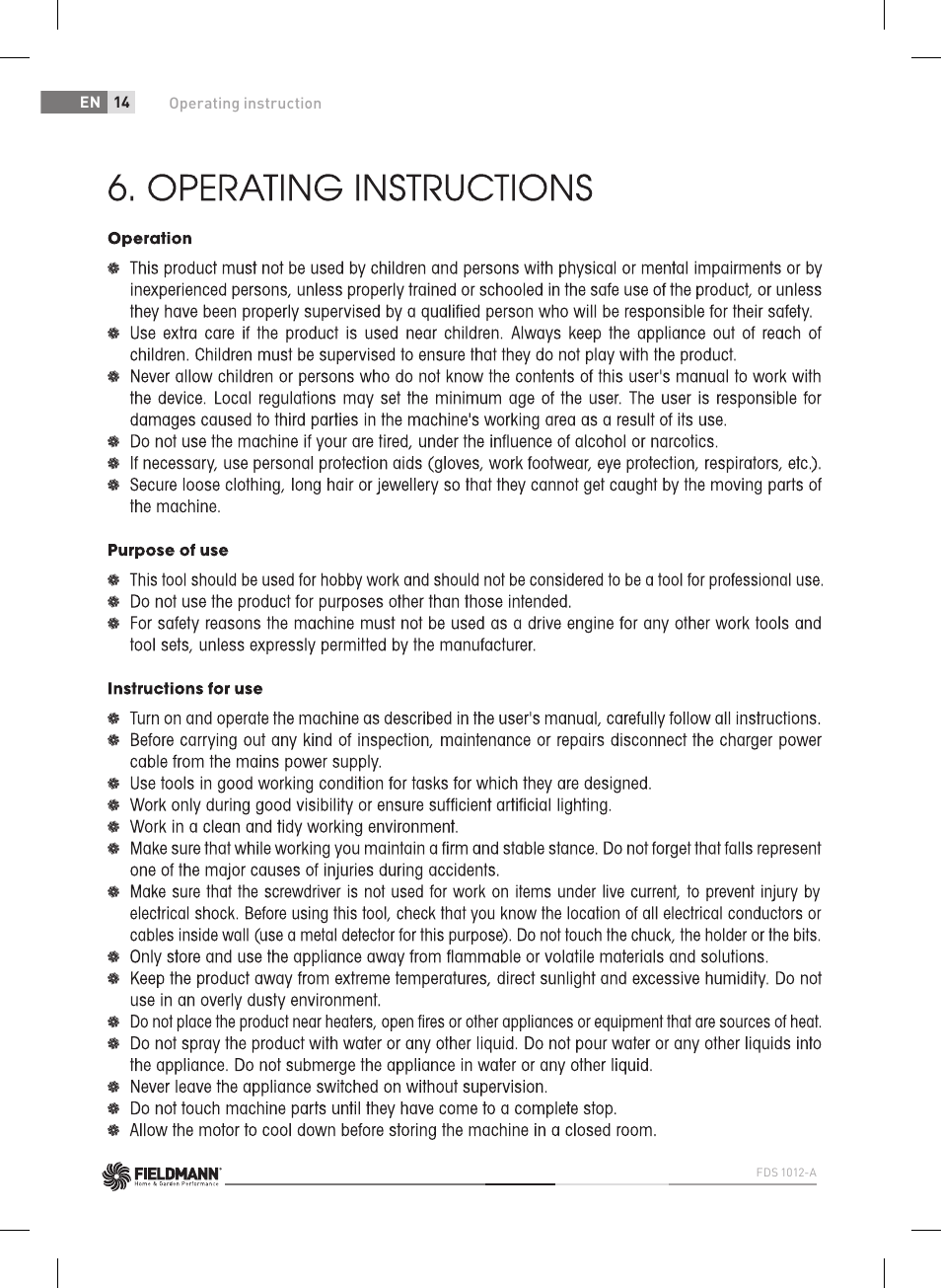 Fieldmann FDS 1012-A User Manual | Page 14 / 102