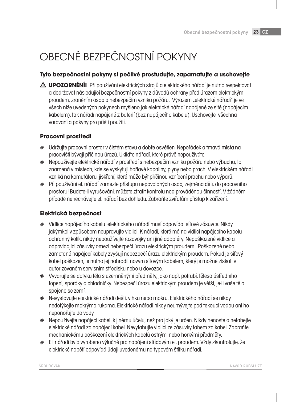 Obecné bezpečnostní pokyny | Fieldmann FDS 1012-A User Manual | Page 23 / 102