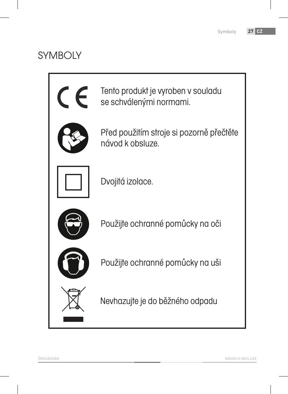 Symboly, Nevhazujte je do běžného odpadu | Fieldmann FDS 1012-A User Manual | Page 27 / 102