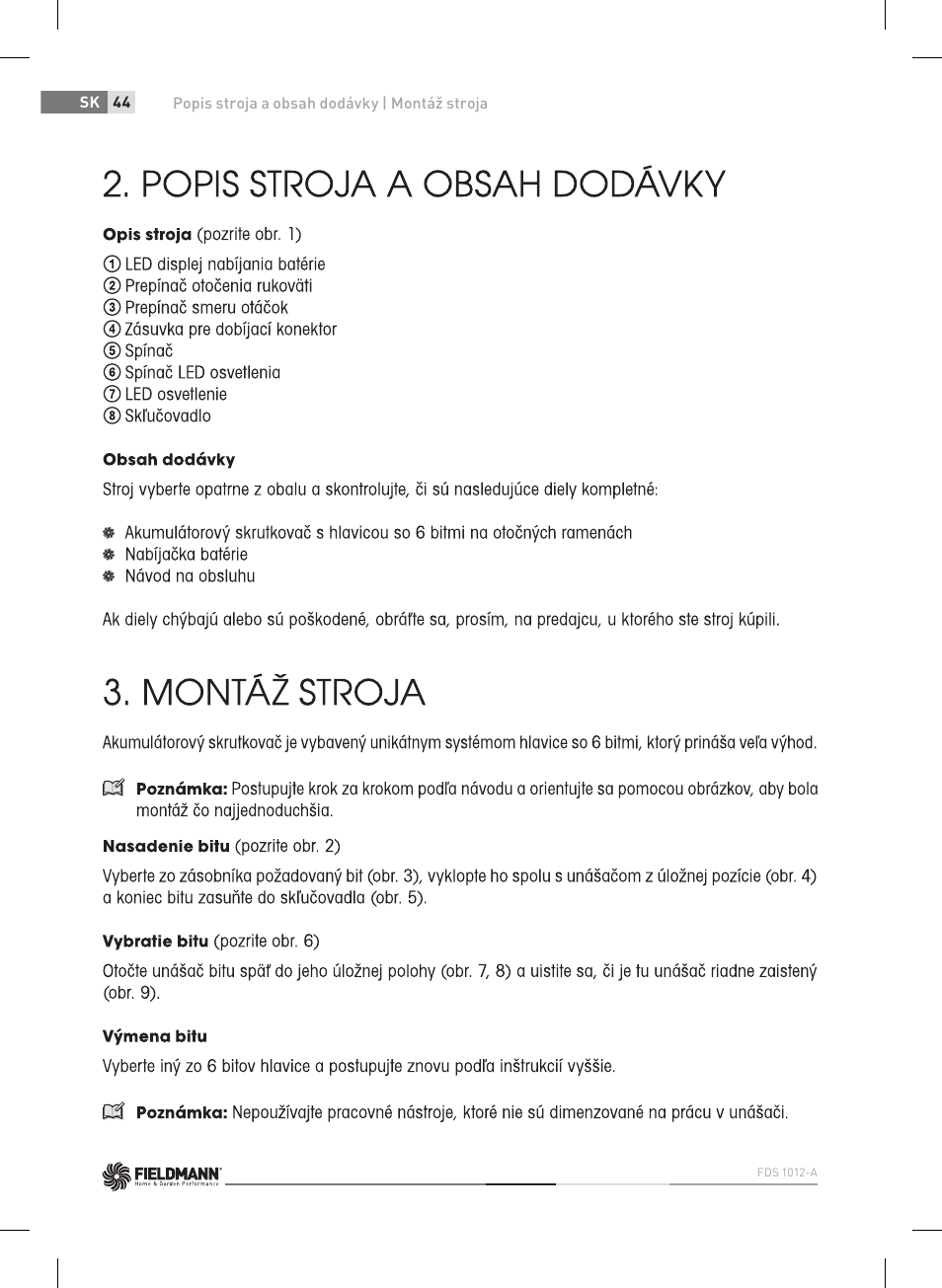 Fieldmann FDS 1012-A User Manual | Page 44 / 102