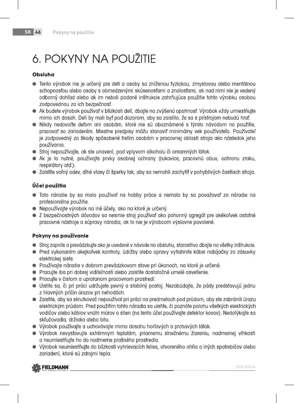 Fieldmann FDS 1012-A User Manual | Page 46 / 102