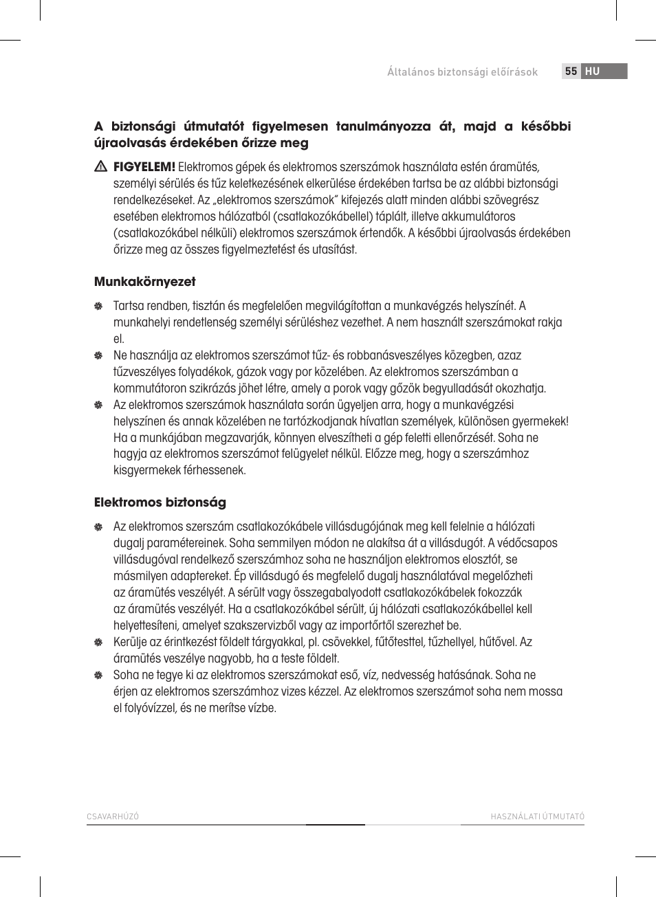 Általános biztonsági előírások | Fieldmann FDS 1012-A User Manual | Page 55 / 102
