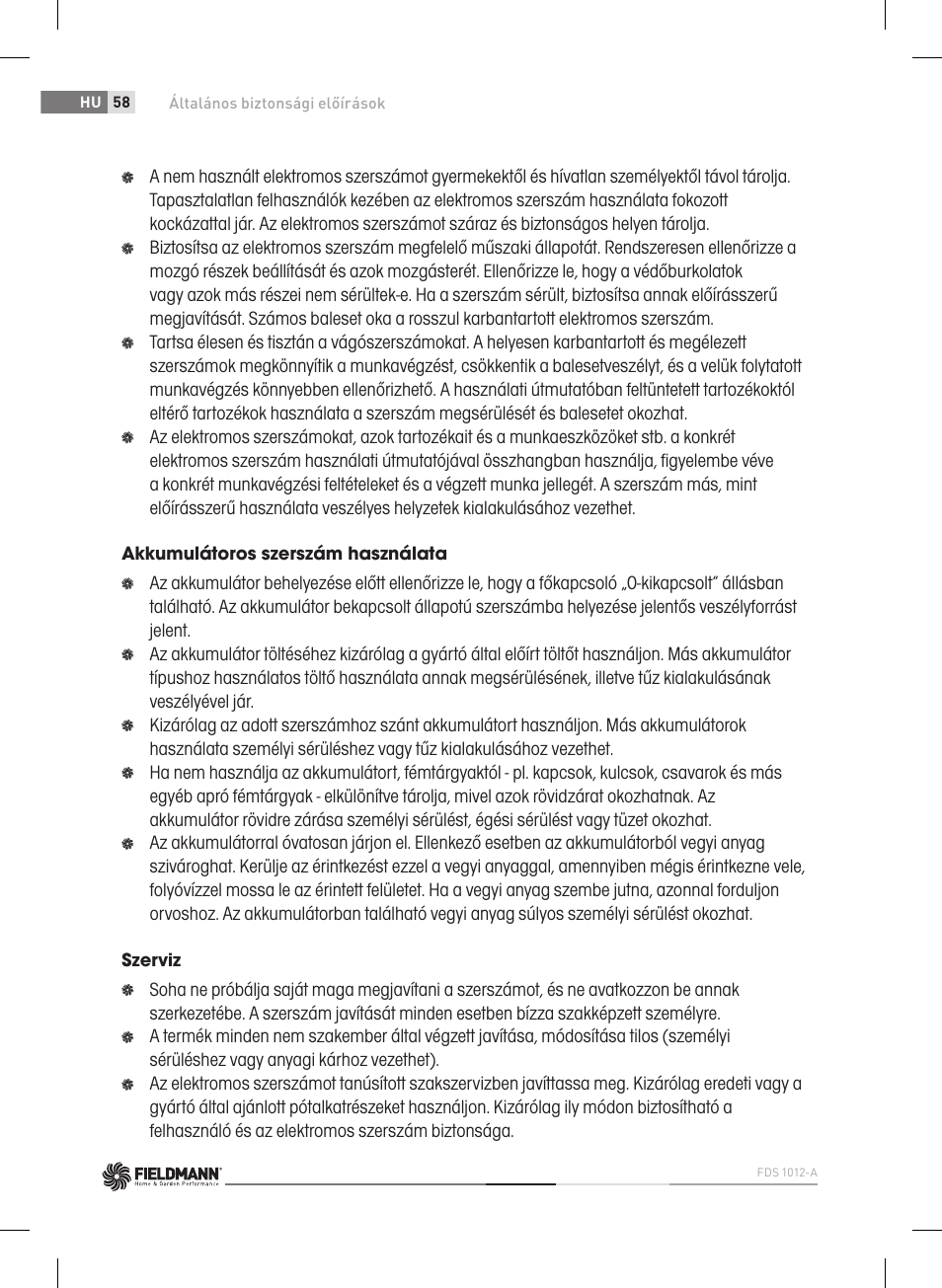 Fieldmann FDS 1012-A User Manual | Page 58 / 102