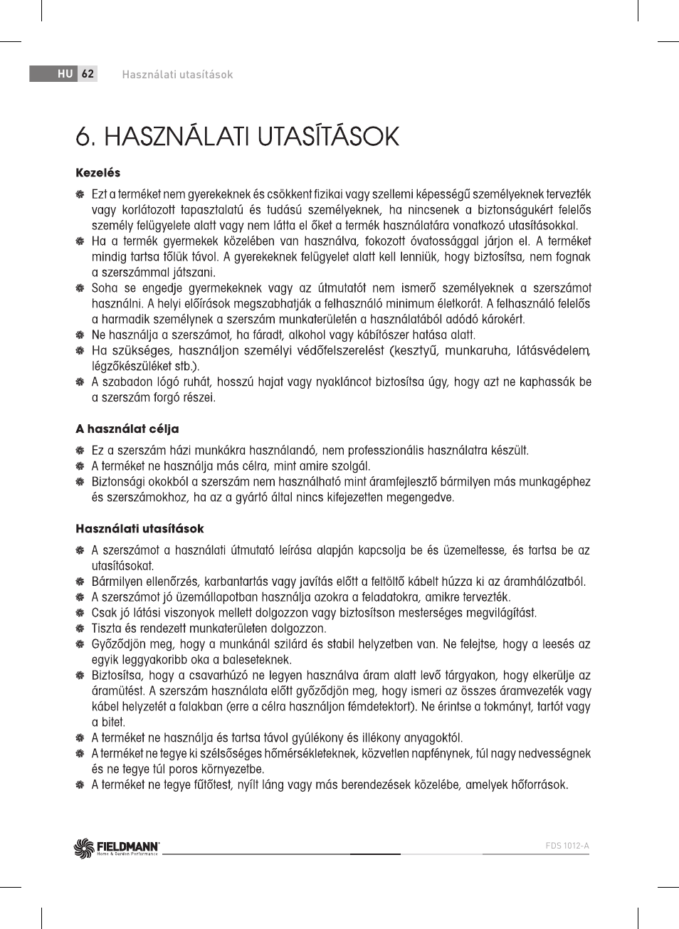 Fieldmann FDS 1012-A User Manual | Page 62 / 102