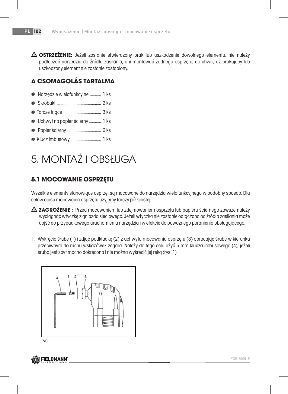 Montaż i obsługa | Fieldmann FDB 2005-E User Manual | Page 102 / 138