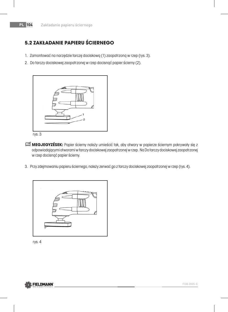 2 zakładanie papieru ściernego | Fieldmann FDB 2005-E User Manual | Page 104 / 138