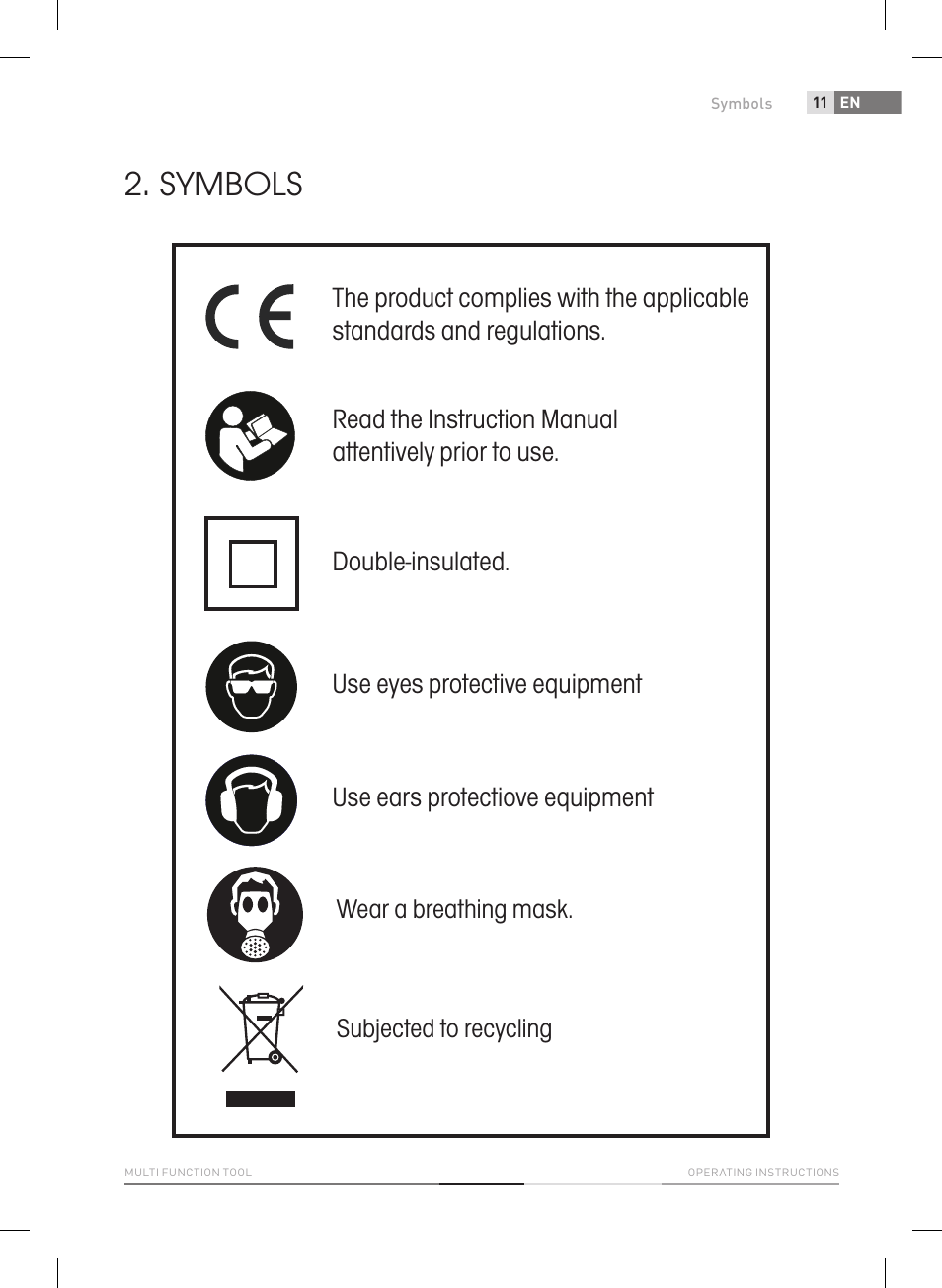 Symbols, Subjected to recycling wear a breathing mask | Fieldmann FDB 2005-E User Manual | Page 11 / 138