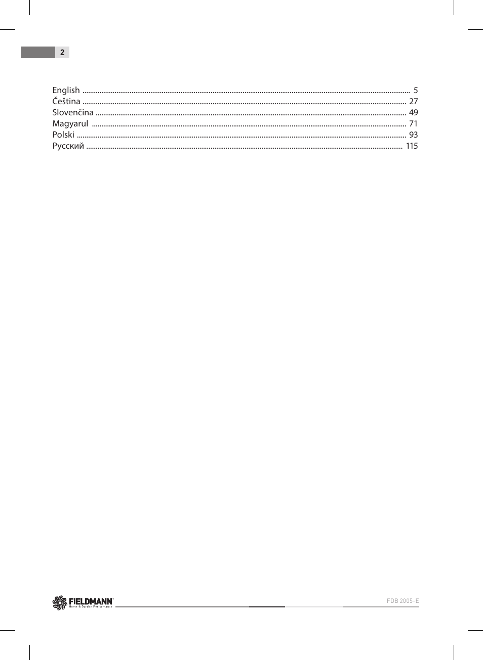 Fieldmann FDB 2005-E User Manual | Page 2 / 138