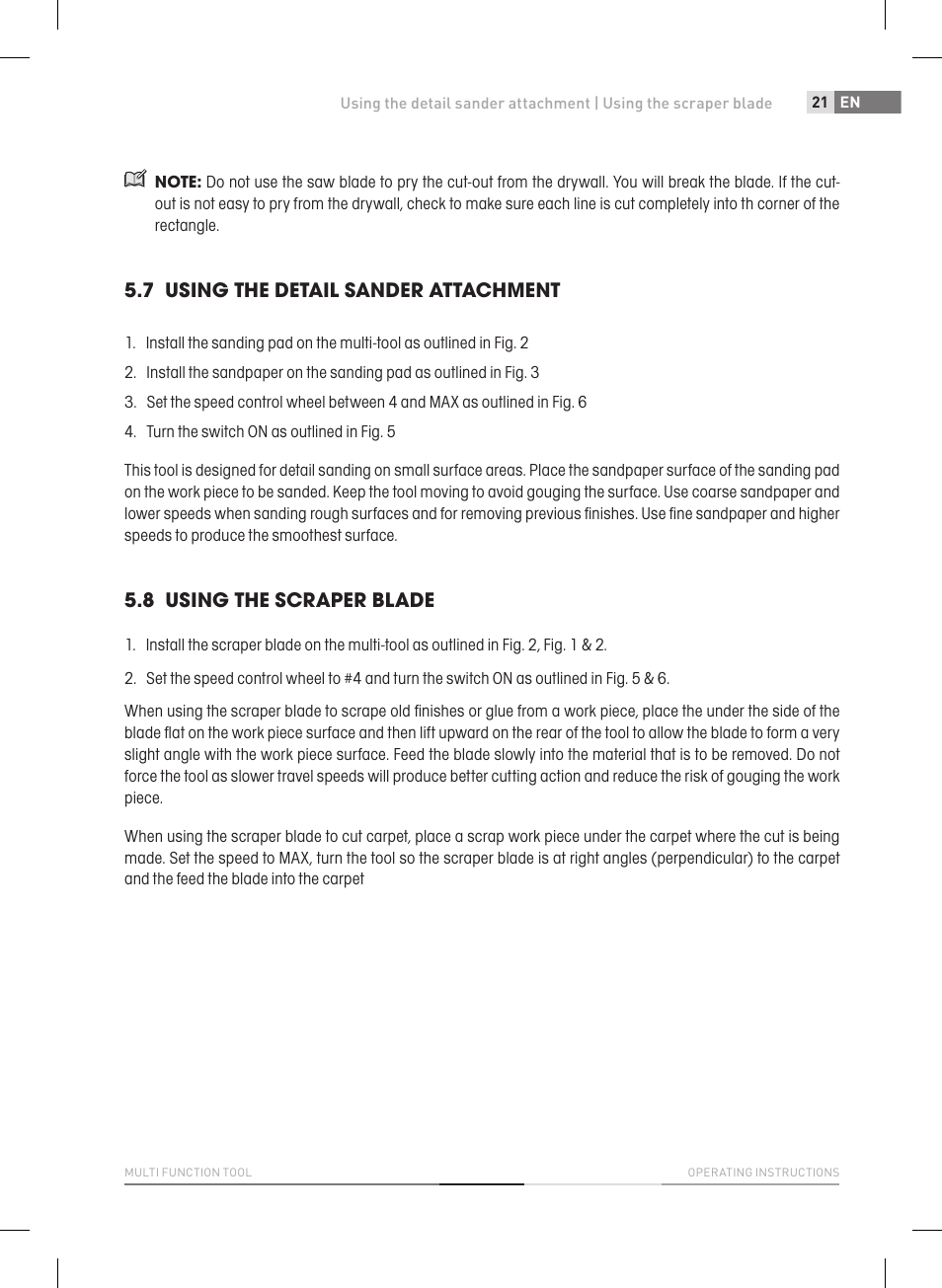 7 using the detail sander attachment, 8 using the scraper blade | Fieldmann FDB 2005-E User Manual | Page 21 / 138