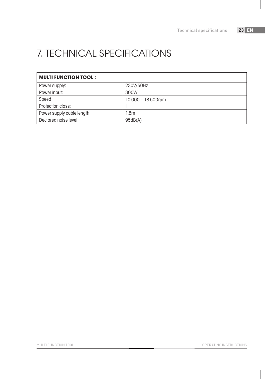 Technical specifications | Fieldmann FDB 2005-E User Manual | Page 23 / 138