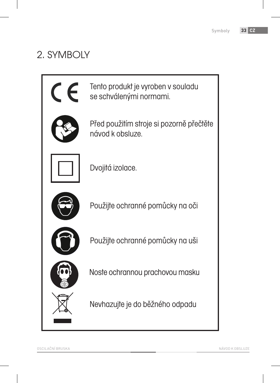 Symboly, Nevhazujte je do běžného odpadu | Fieldmann FDB 2005-E User Manual | Page 33 / 138