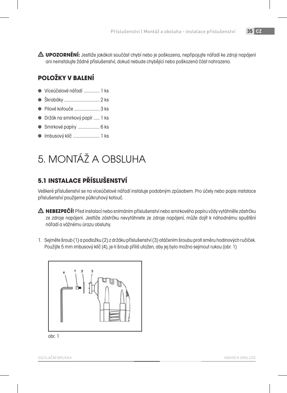 Montáž a obsluha, Položky v balení, 1 instalace příslušenství | Fieldmann FDB 2005-E User Manual | Page 35 / 138