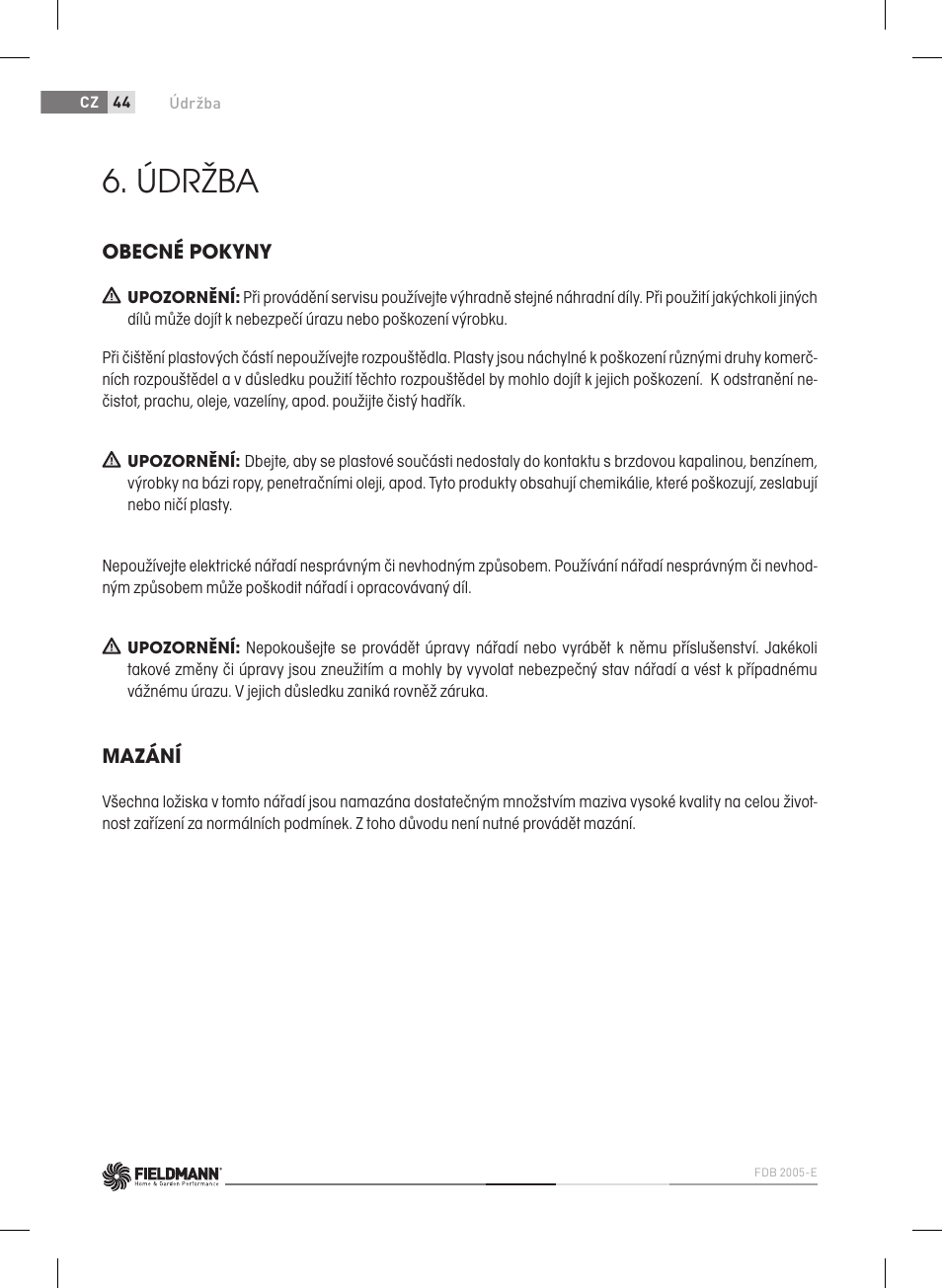 Údržba | Fieldmann FDB 2005-E User Manual | Page 44 / 138