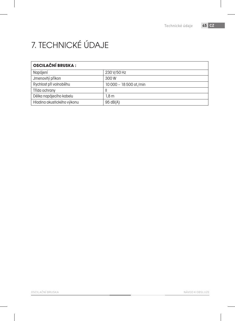 Technické údaje | Fieldmann FDB 2005-E User Manual | Page 45 / 138