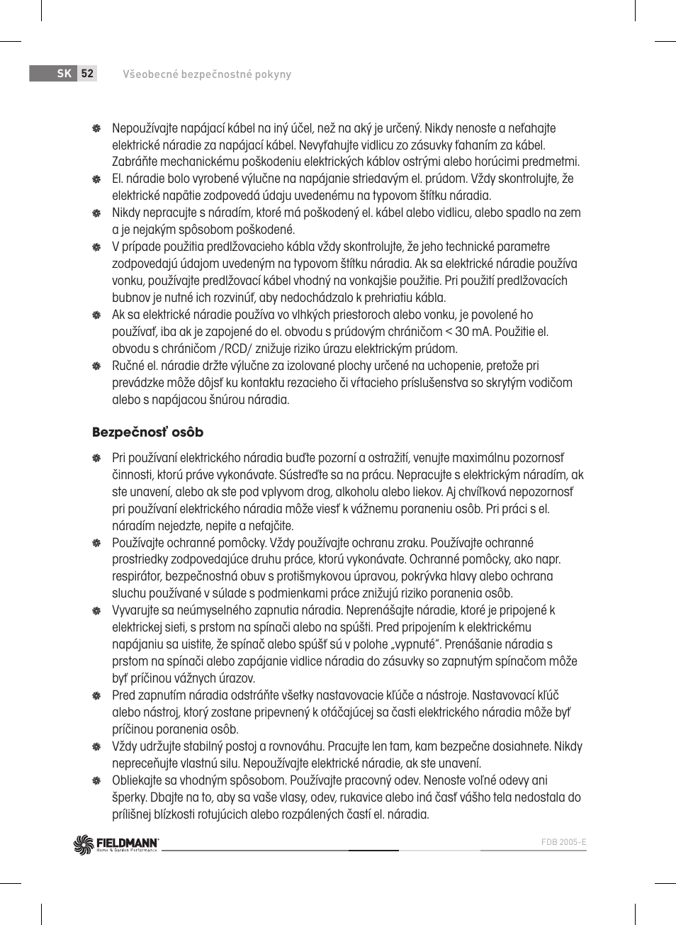 Fieldmann FDB 2005-E User Manual | Page 52 / 138