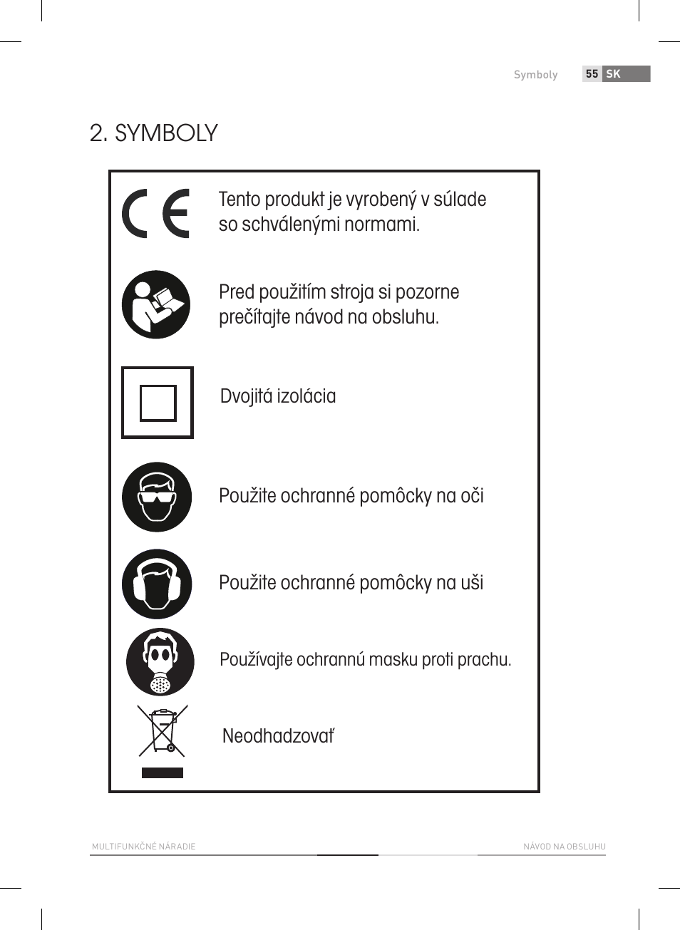 Symboly, Neodhadzovať, Dvojitá izolácia | Fieldmann FDB 2005-E User Manual | Page 55 / 138