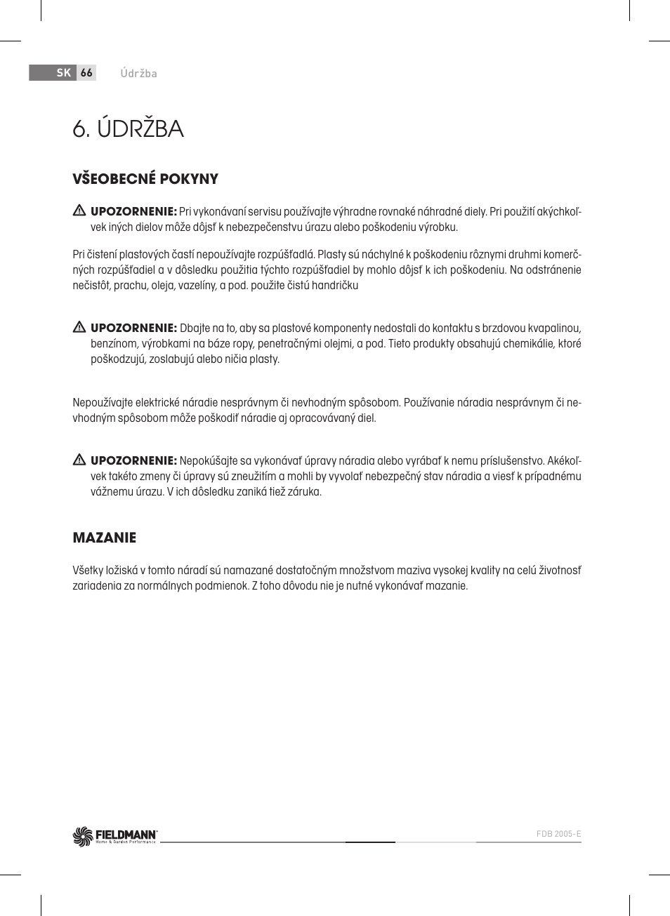 Údržba | Fieldmann FDB 2005-E User Manual | Page 66 / 138