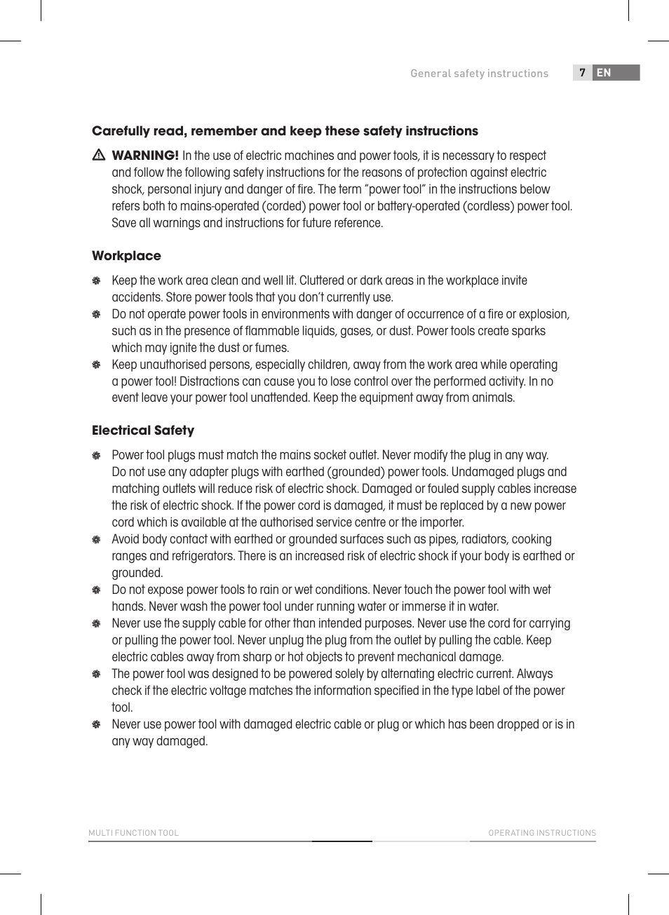 General safety instructions | Fieldmann FDB 2005-E User Manual | Page 7 / 138