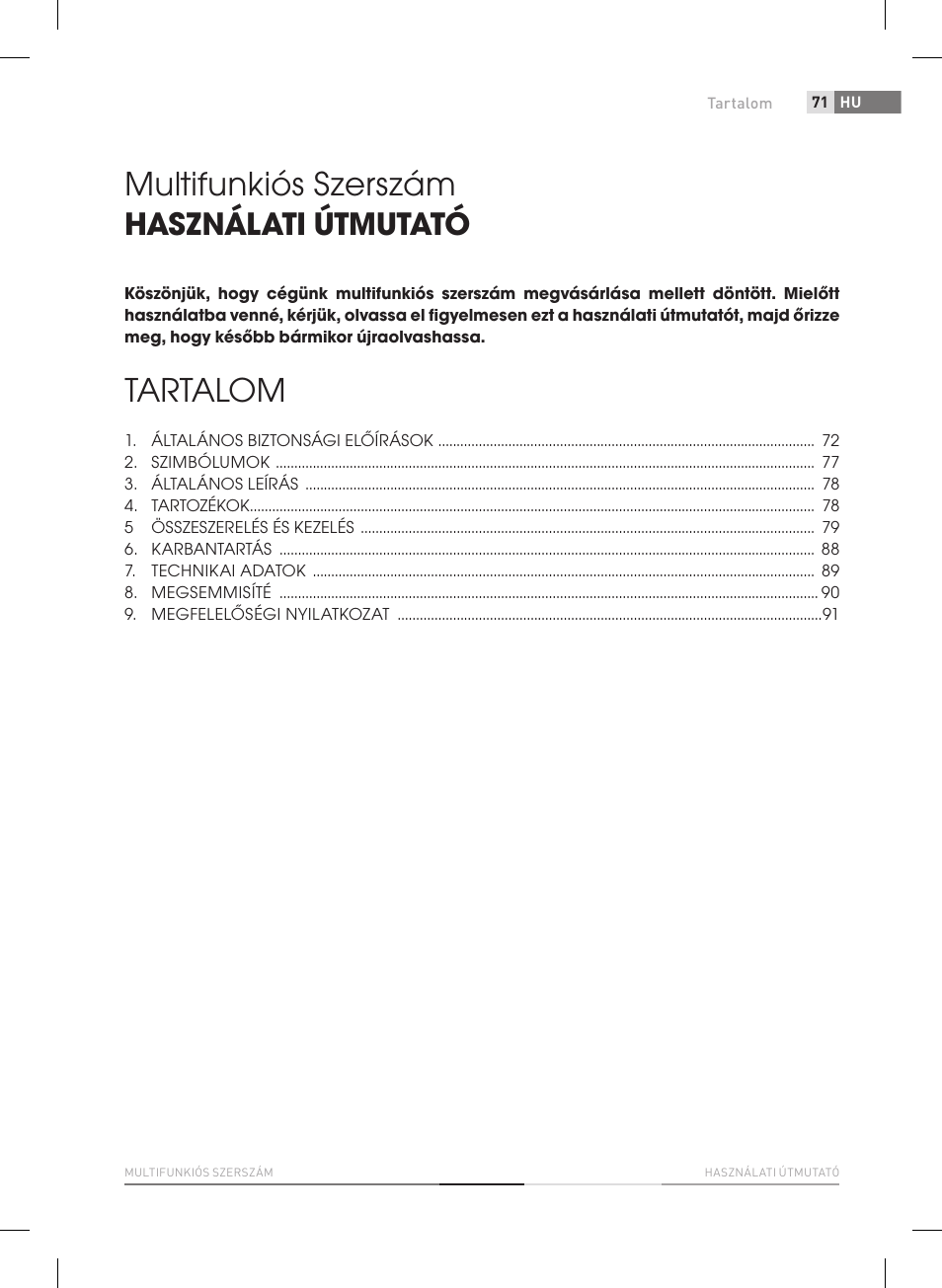 Multifunkiós szerszám, Tartalom, Használati útmutató | Fieldmann FDB 2005-E User Manual | Page 71 / 138