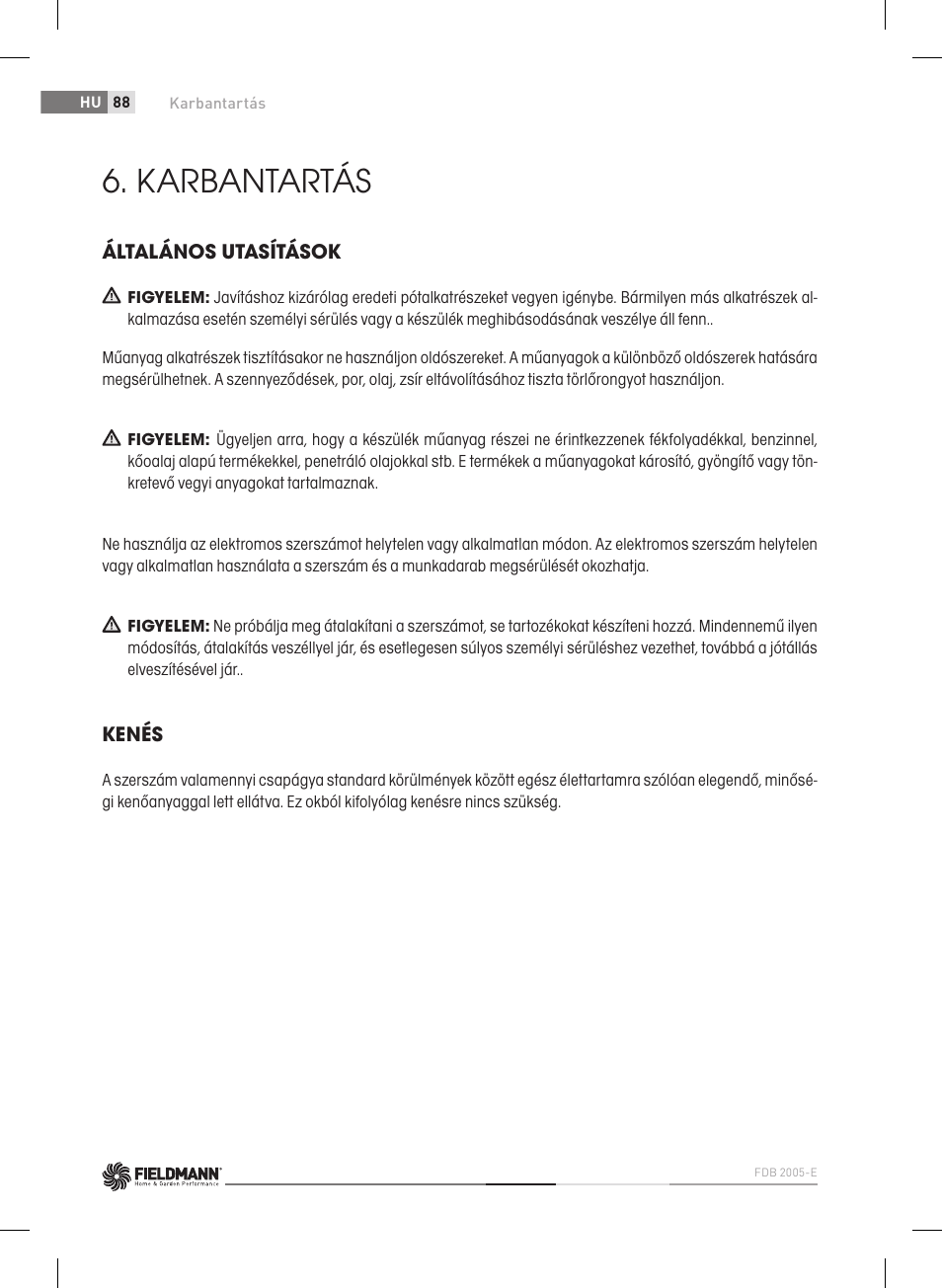 Karbantartás | Fieldmann FDB 2005-E User Manual | Page 88 / 138