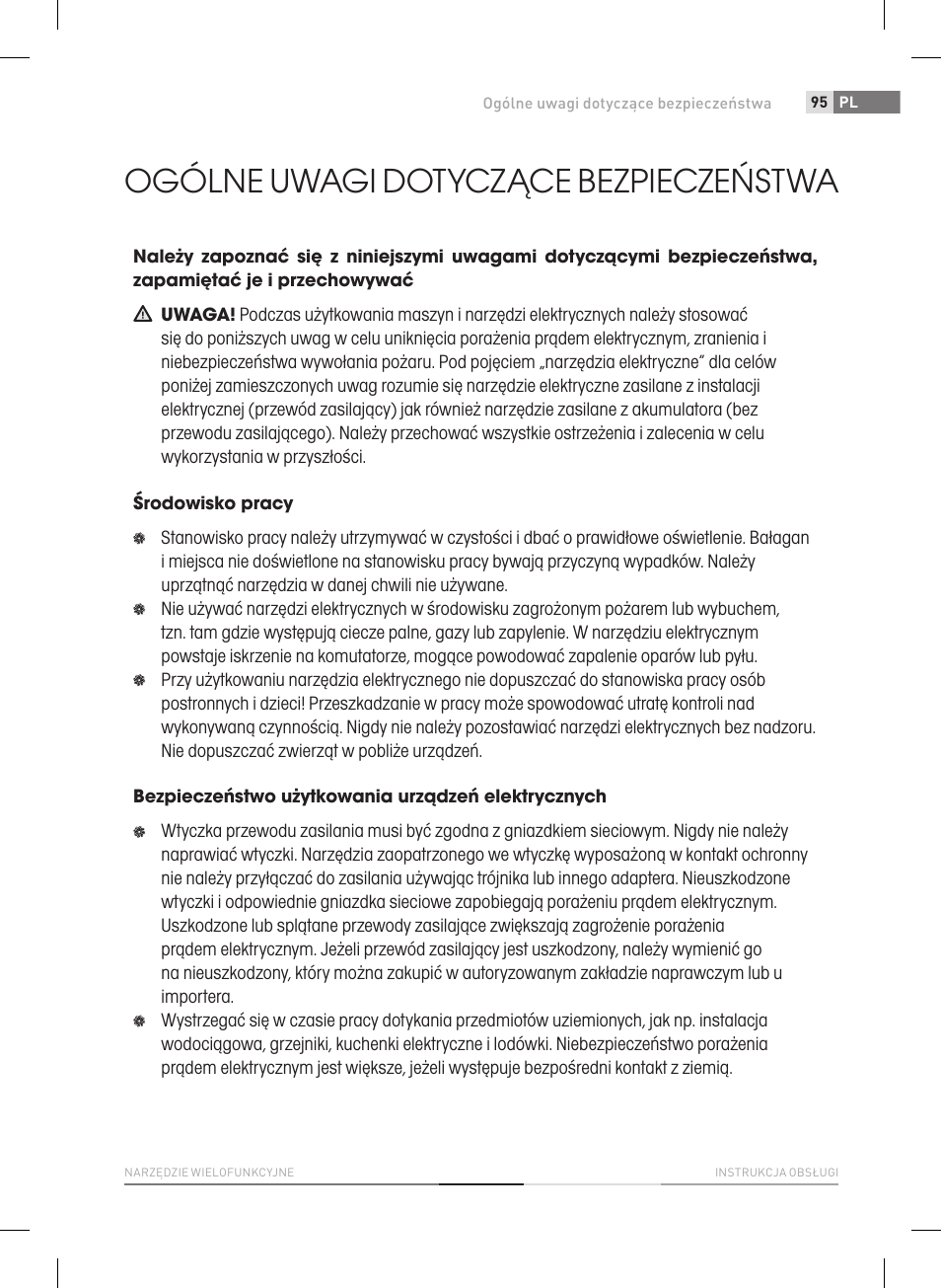 Ogólne uwagi dotyczące bezpieczeństwa | Fieldmann FDB 2005-E User Manual | Page 95 / 138