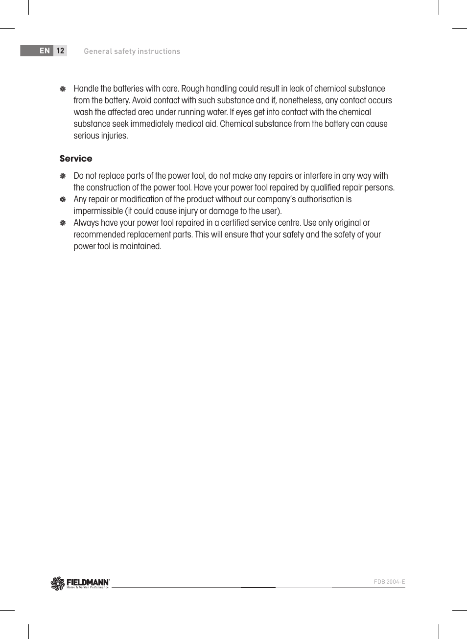 Fieldmann FDB 2004-E User Manual | Page 12 / 82