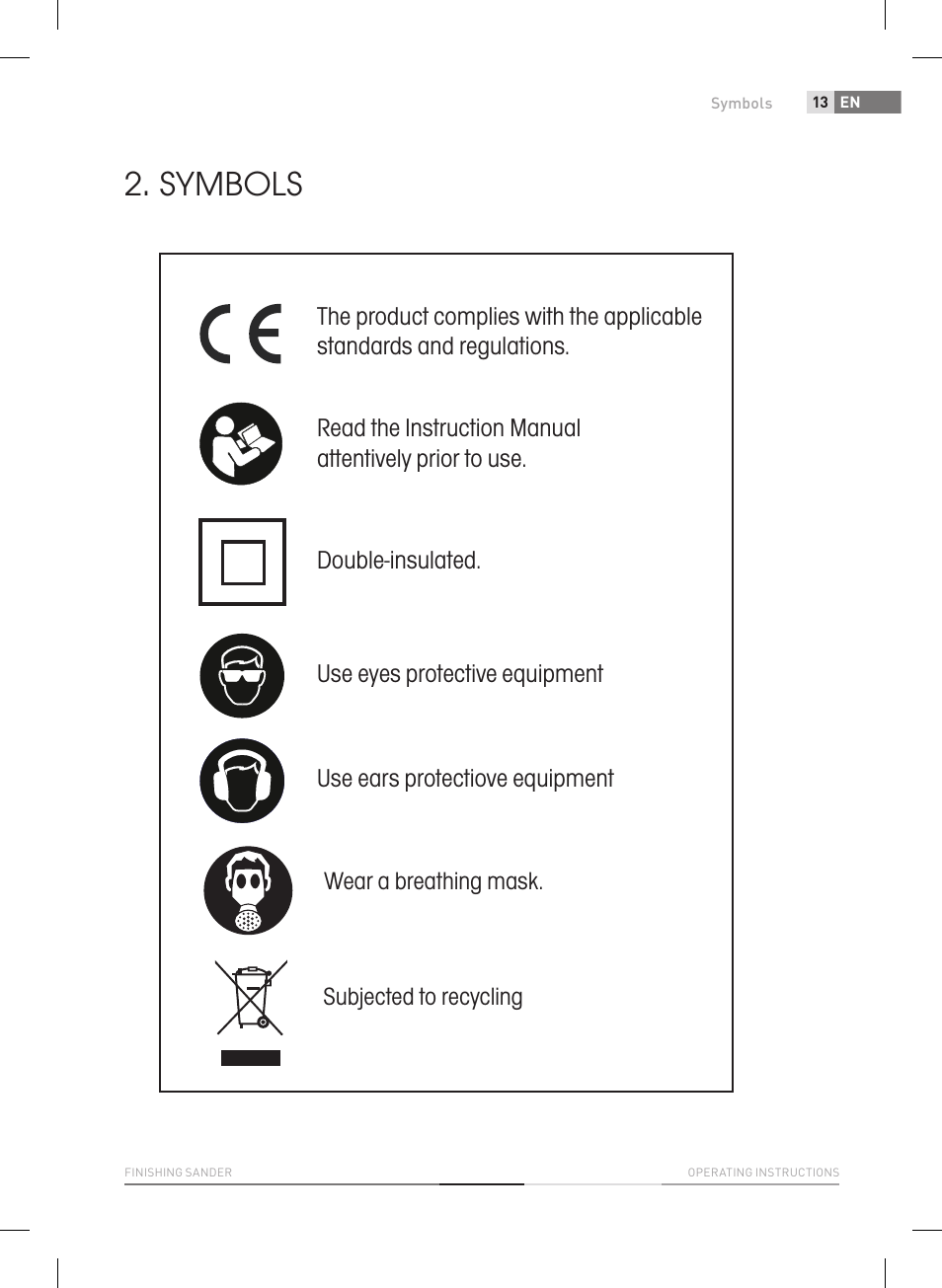 Symbols, Wear a breathing mask, Subjected to recycling | Fieldmann FDB 2004-E User Manual | Page 13 / 82
