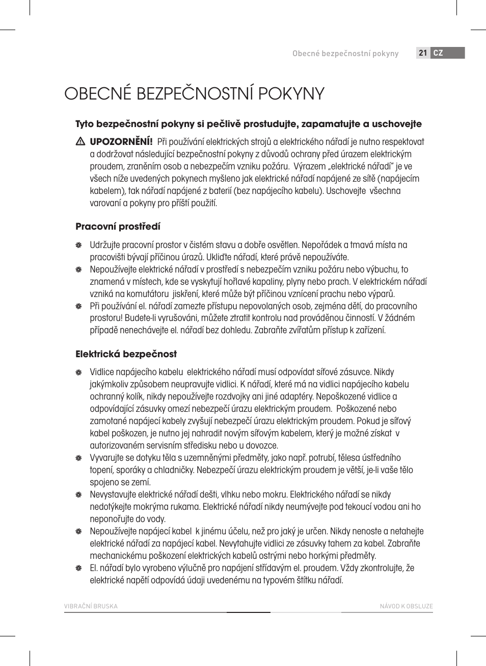 Obecné bezpečnostní pokyny | Fieldmann FDB 2004-E User Manual | Page 21 / 82