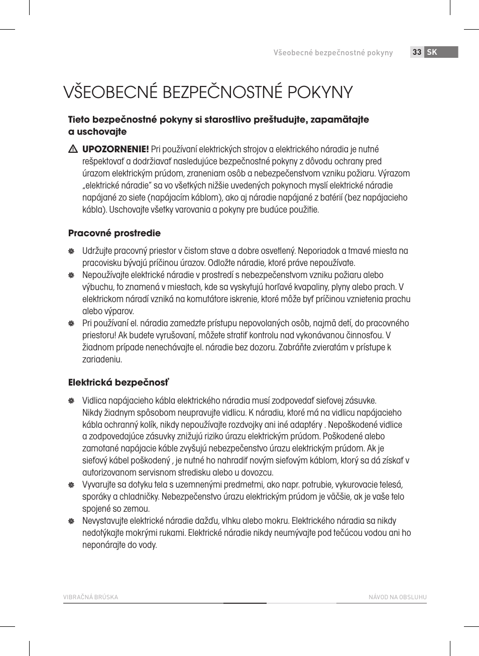Všeobecné bezpečnostné pokyny | Fieldmann FDB 2004-E User Manual | Page 33 / 82