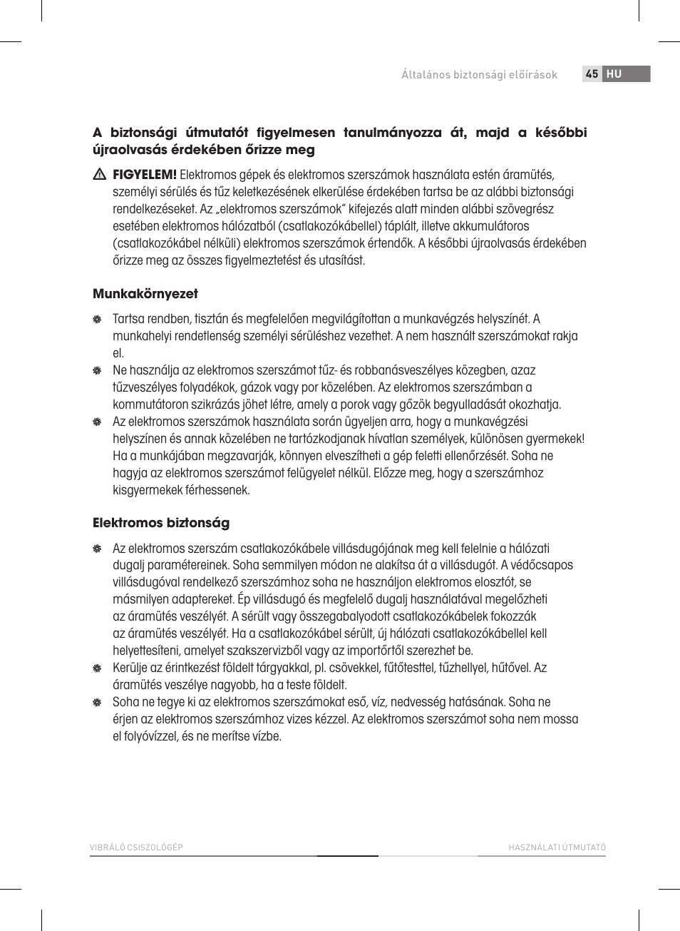 Általános biztonsági előírások | Fieldmann FDB 2004-E User Manual | Page 45 / 82