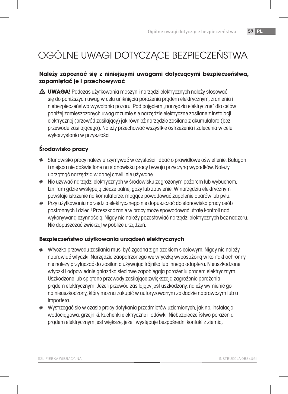Ogólne uwagi dotyczące bezpieczeństwa | Fieldmann FDB 2004-E User Manual | Page 57 / 82