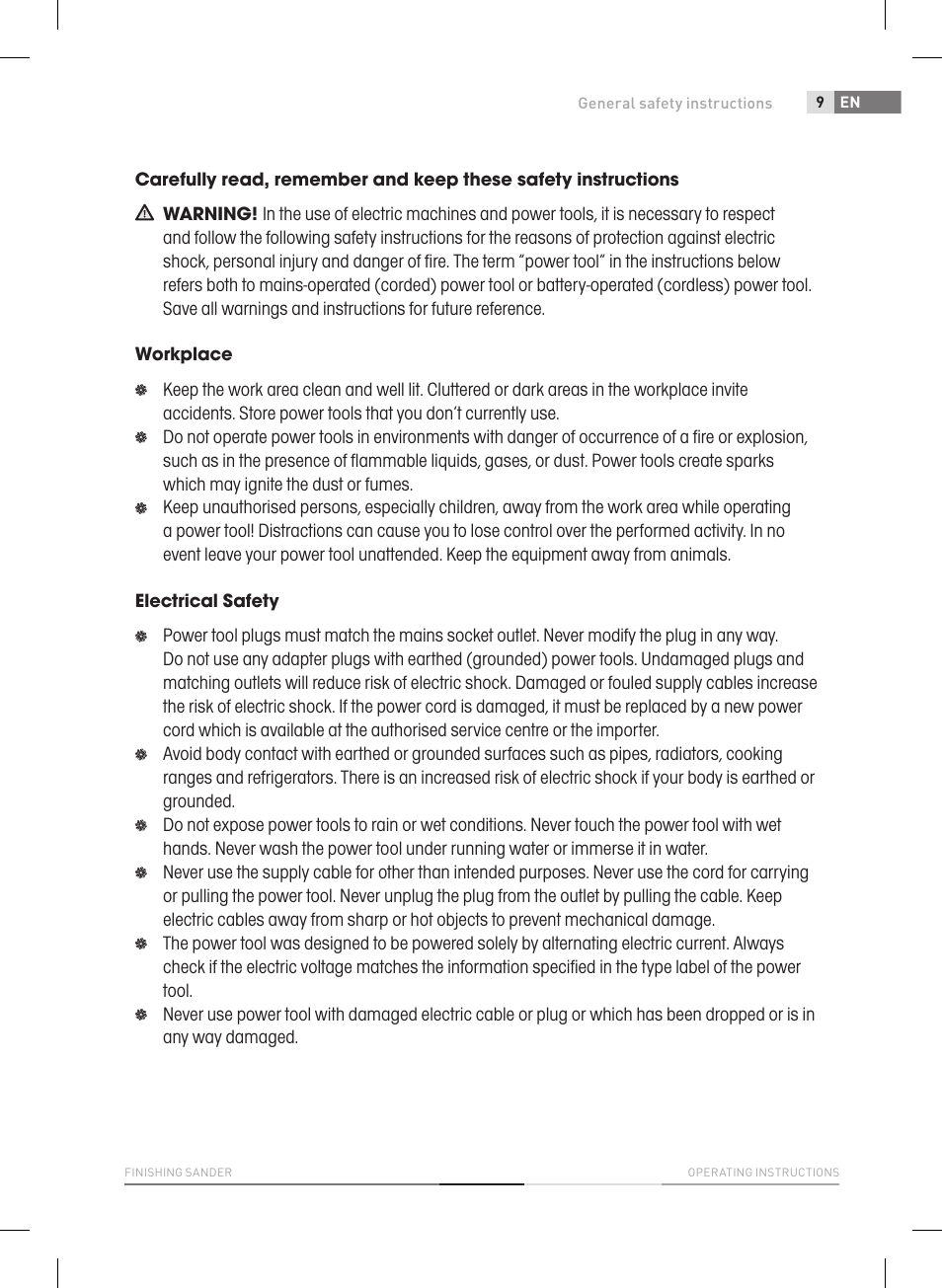 General safety instructions | Fieldmann FDB 2004-E User Manual | Page 9 / 82