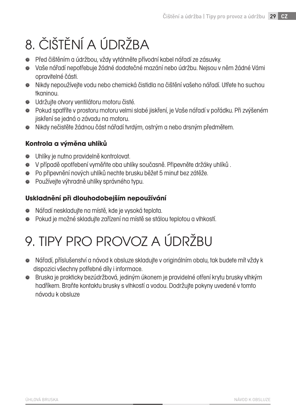 Čištění a údržba, Tipy pro provoz a údržbu | Fieldmann FDB 2002-E User Manual | Page 29 / 96