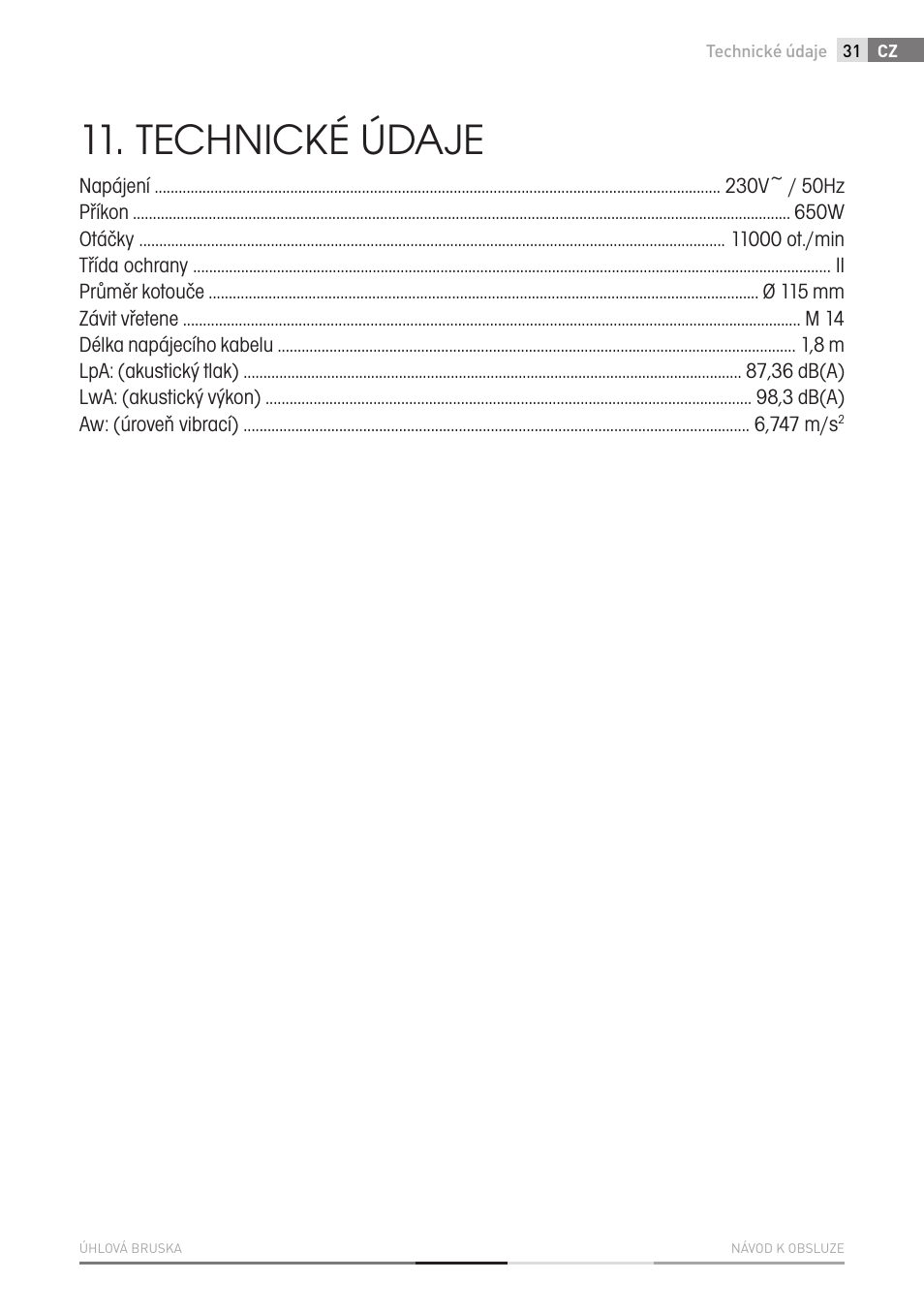 Technické údaje | Fieldmann FDB 2002-E User Manual | Page 31 / 96