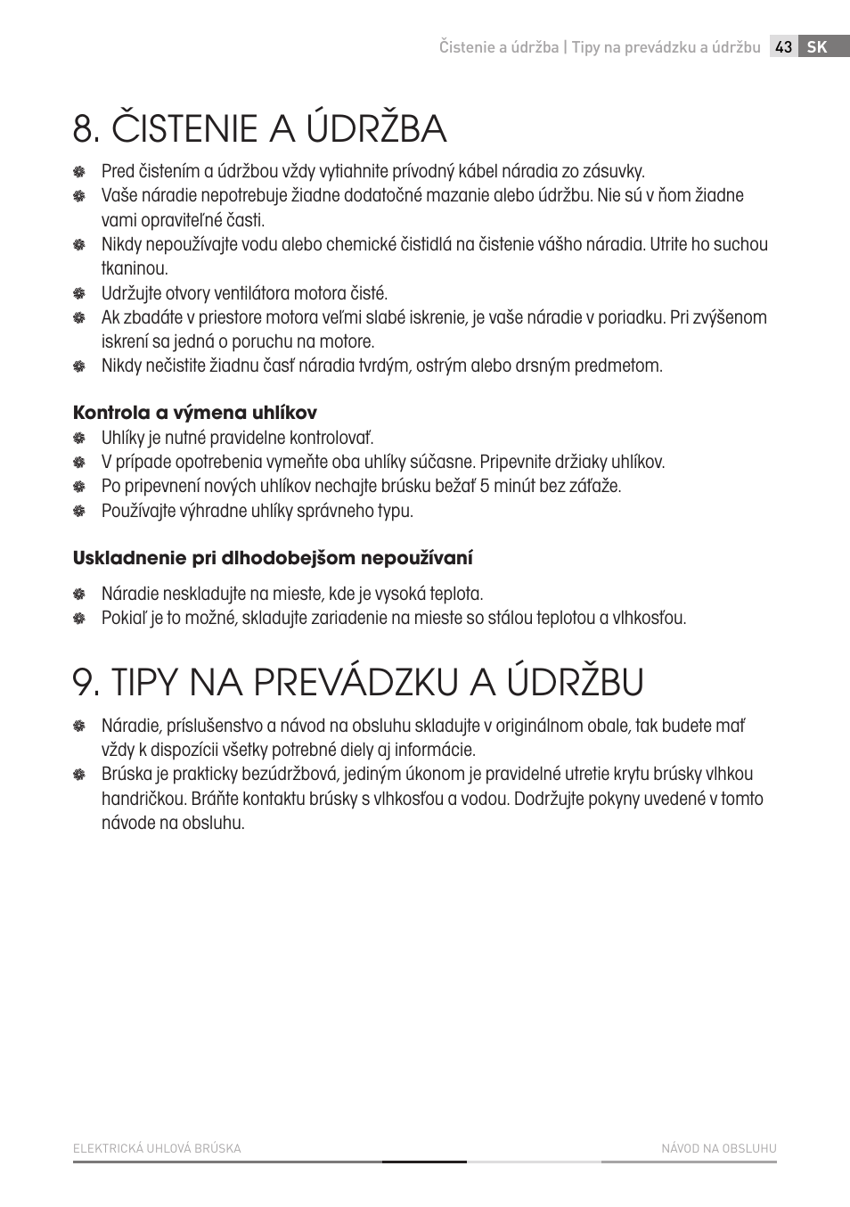 Čistenie a údržba, Tipy na prevádzku a údržbu | Fieldmann FDB 2002-E User Manual | Page 43 / 96