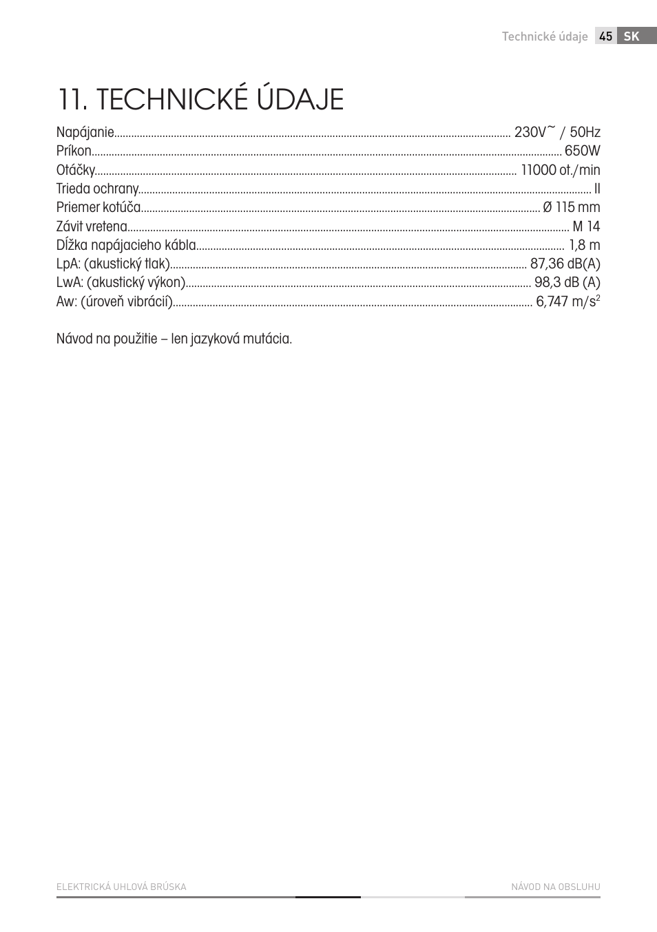 Technické údaje | Fieldmann FDB 2002-E User Manual | Page 45 / 96