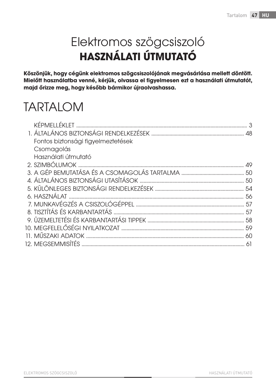 Elektromos szögcsiszoló, Tartalom, Használati útmutató | Fieldmann FDB 2002-E User Manual | Page 47 / 96