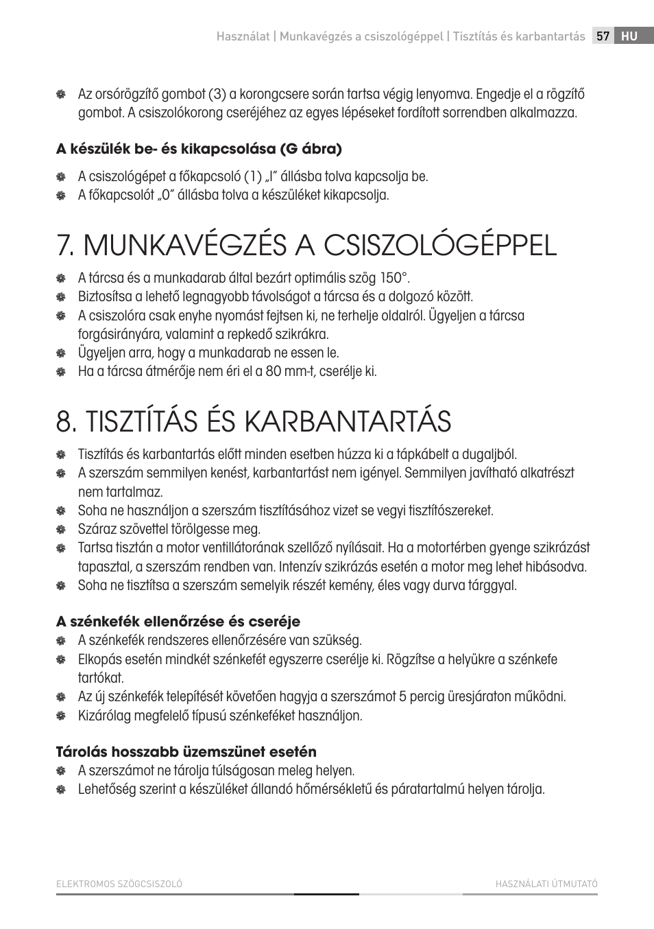 Munkavégzés a csiszológéppel, Tisztítás és karbantartás | Fieldmann FDB 2002-E User Manual | Page 57 / 96