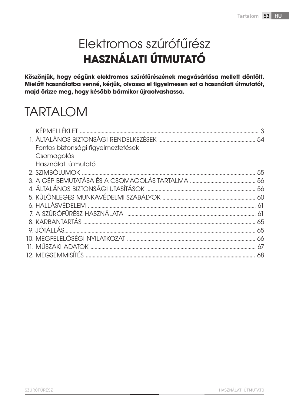 Elektromos szúrófűrész, Tartalom, Használati útmutató | Fieldmann FDP 2002-E User Manual | Page 53 / 102