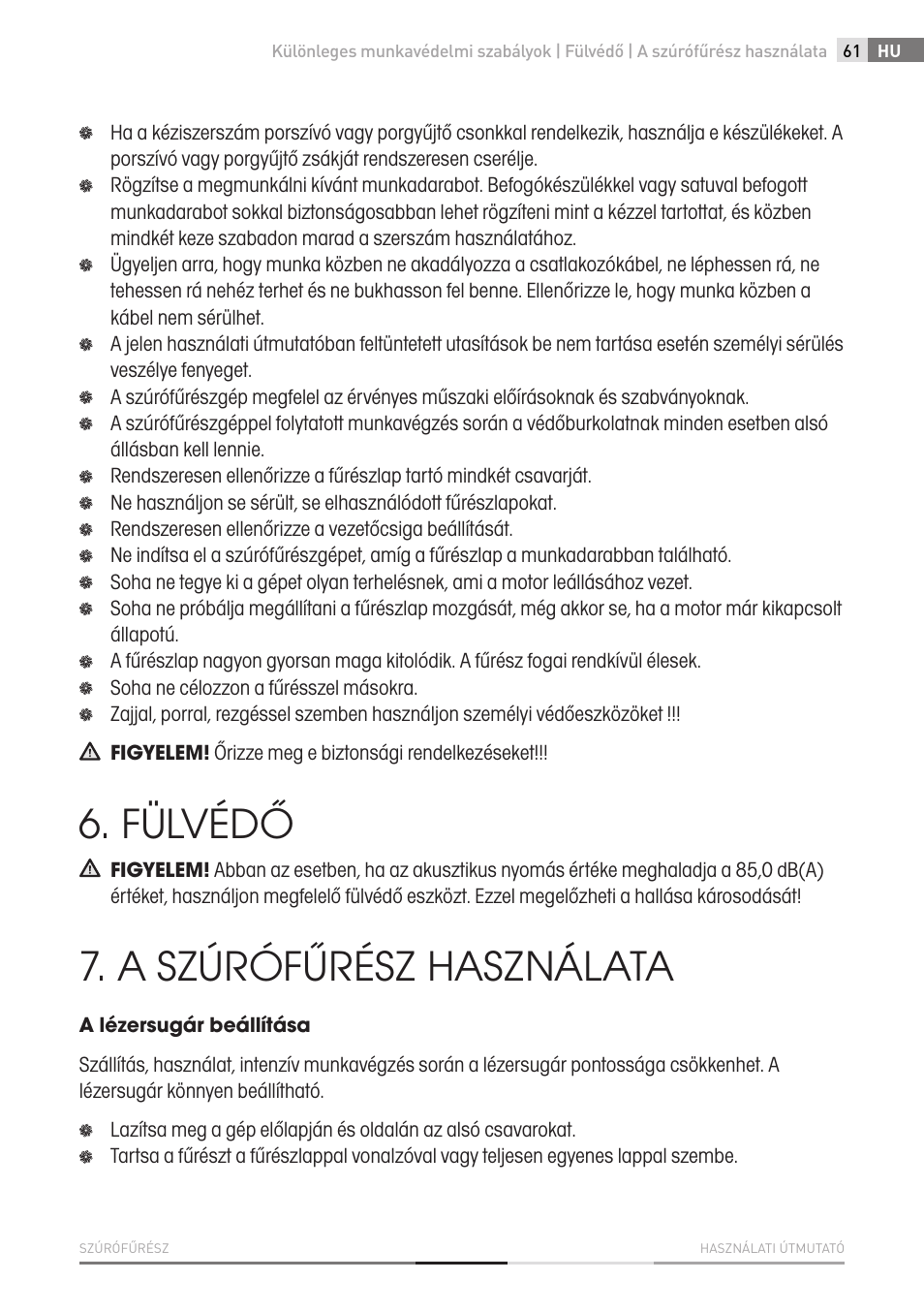 Fülvédő, A szúrófűrész használata | Fieldmann FDP 2002-E User Manual | Page 61 / 102