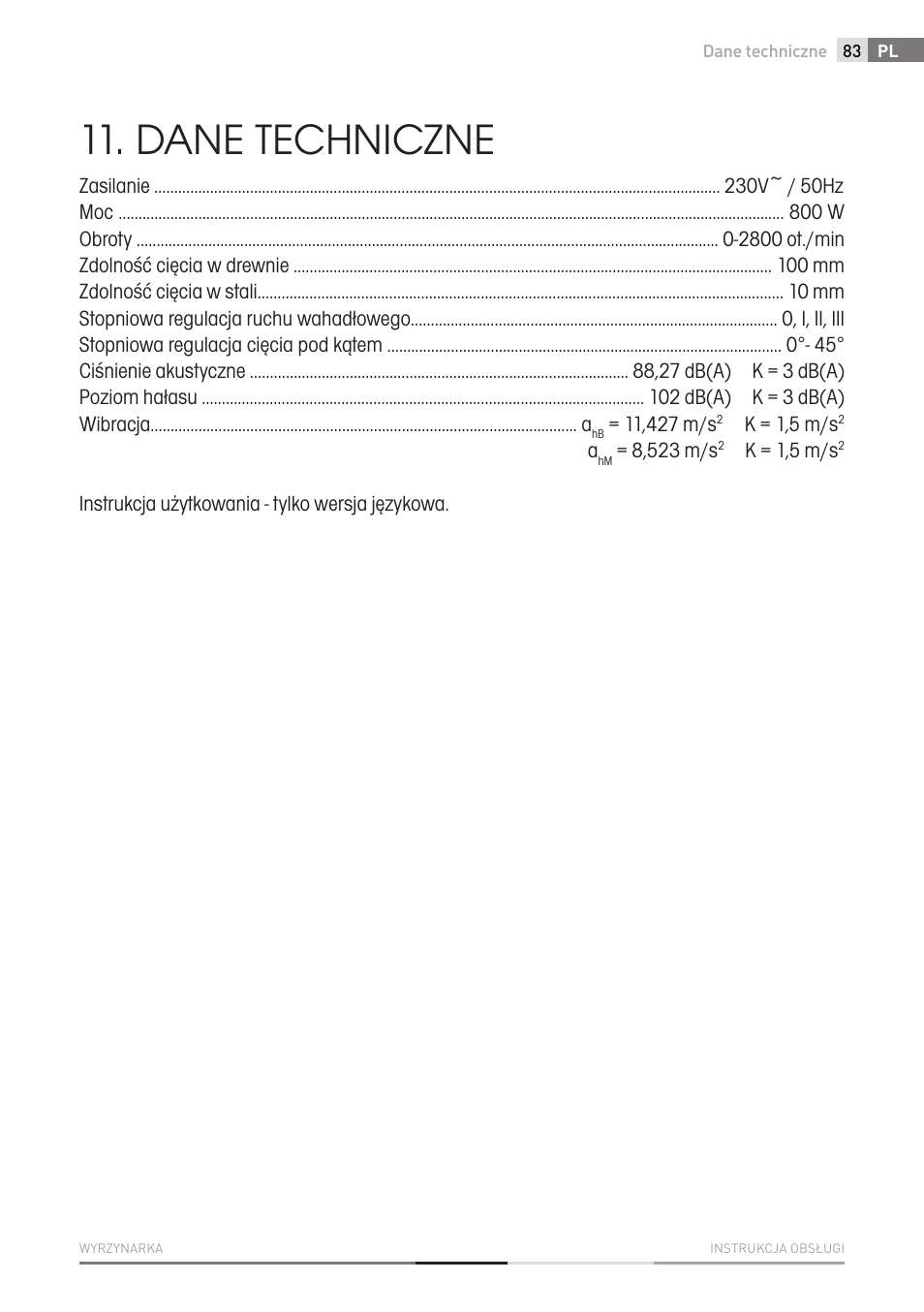Dane techniczne | Fieldmann FDP 2002-E User Manual | Page 83 / 102