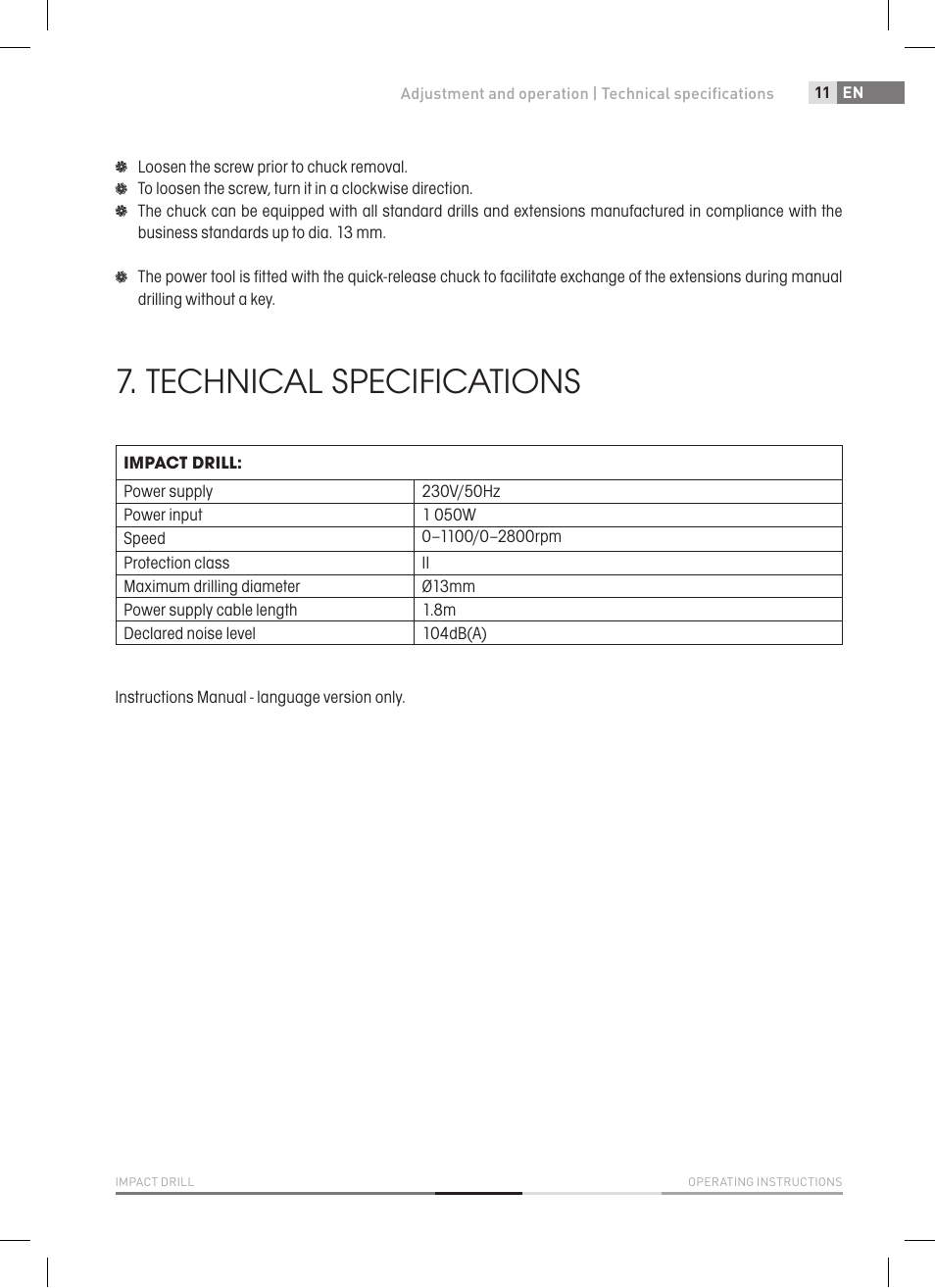 Technical specifications | Fieldmann FDV 2003-E User Manual | Page 11 / 64