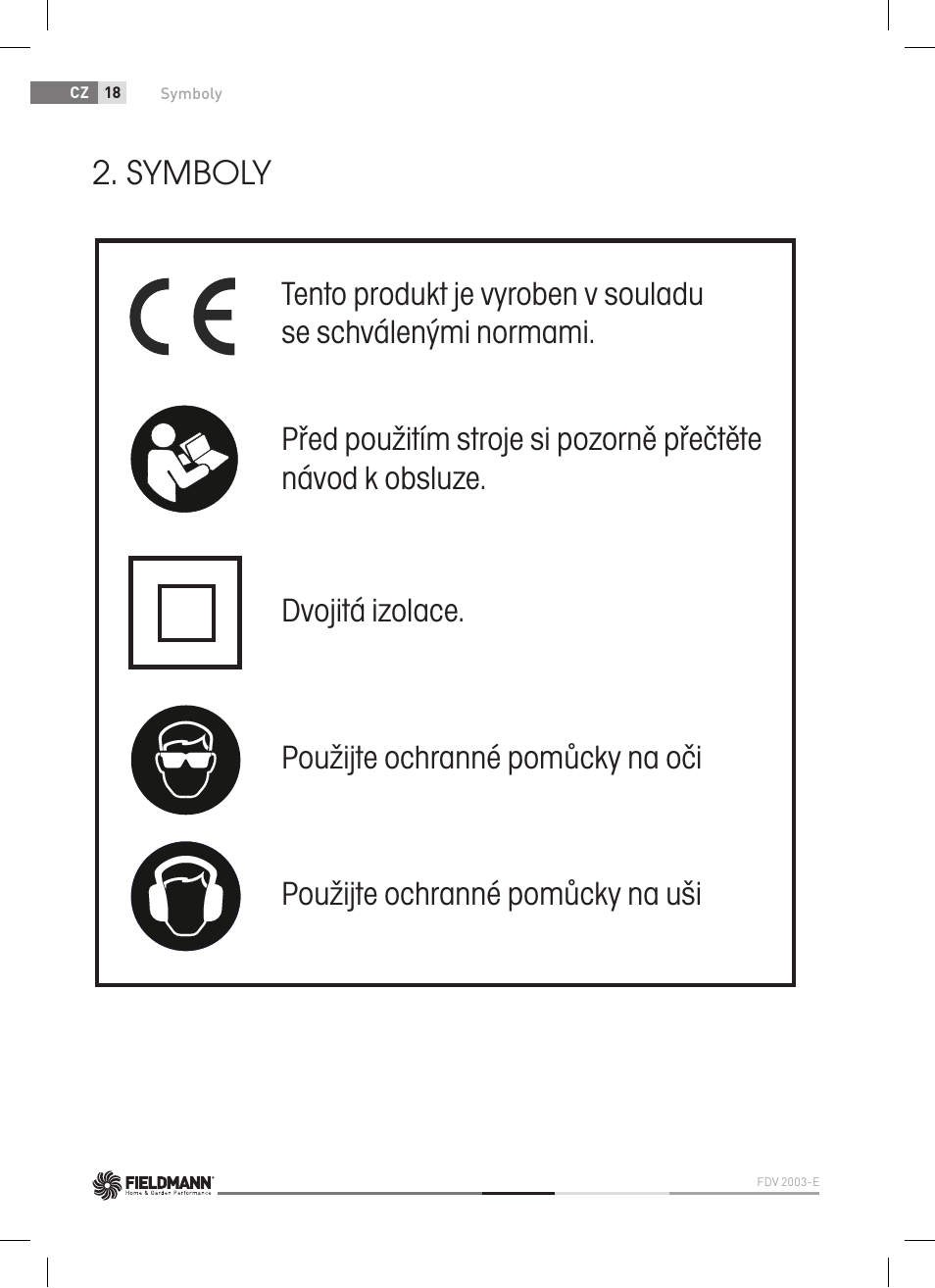 Symboly | Fieldmann FDV 2003-E User Manual | Page 18 / 64