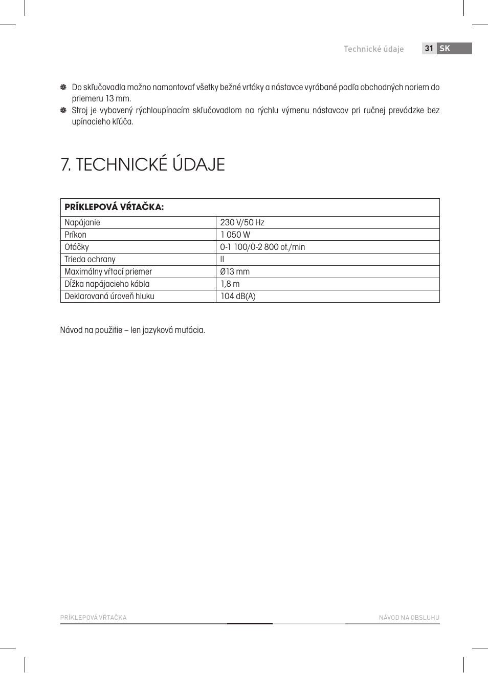 Technické údaje | Fieldmann FDV 2003-E User Manual | Page 31 / 64