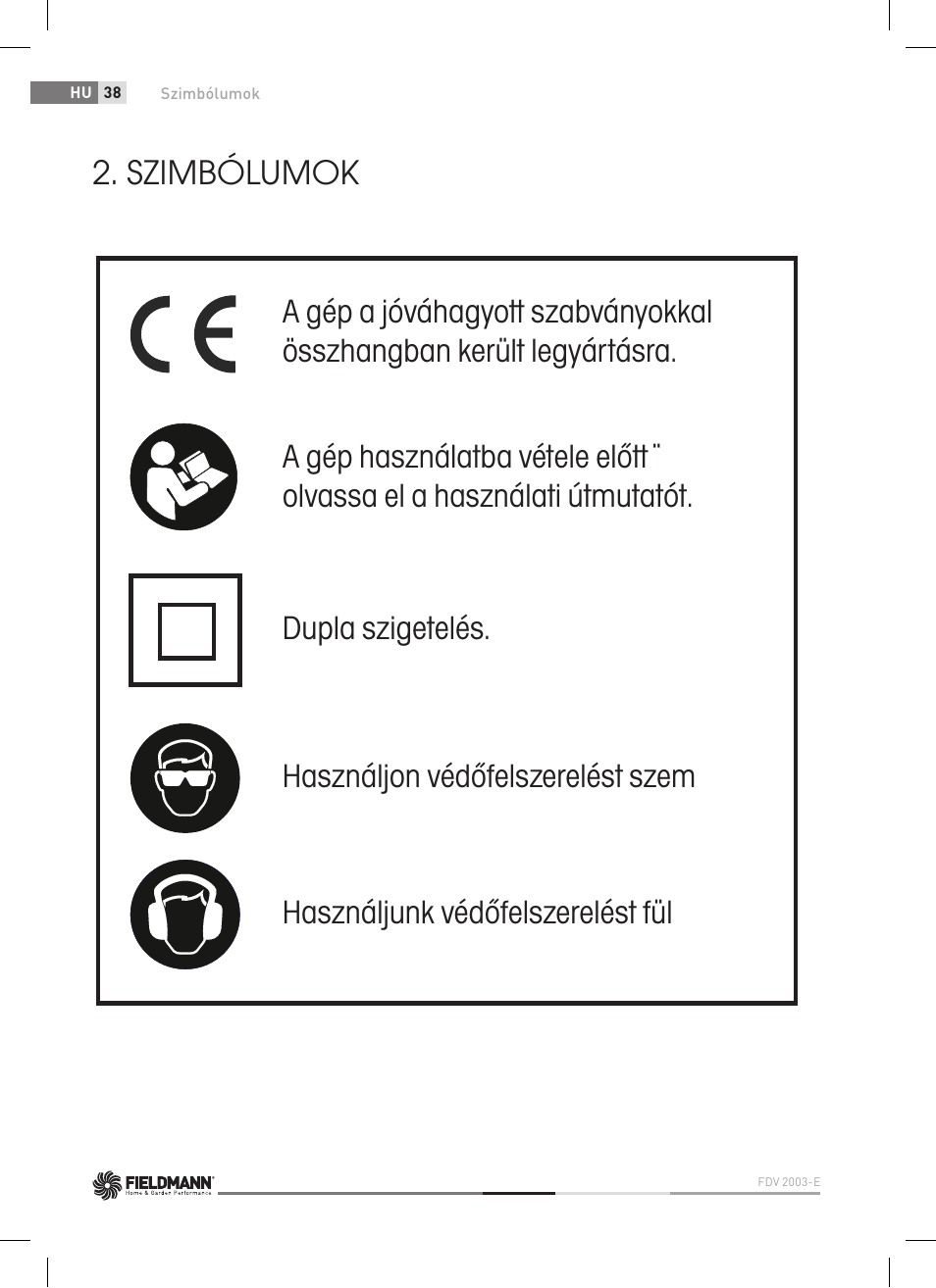 Szimbólumok | Fieldmann FDV 2003-E User Manual | Page 38 / 64