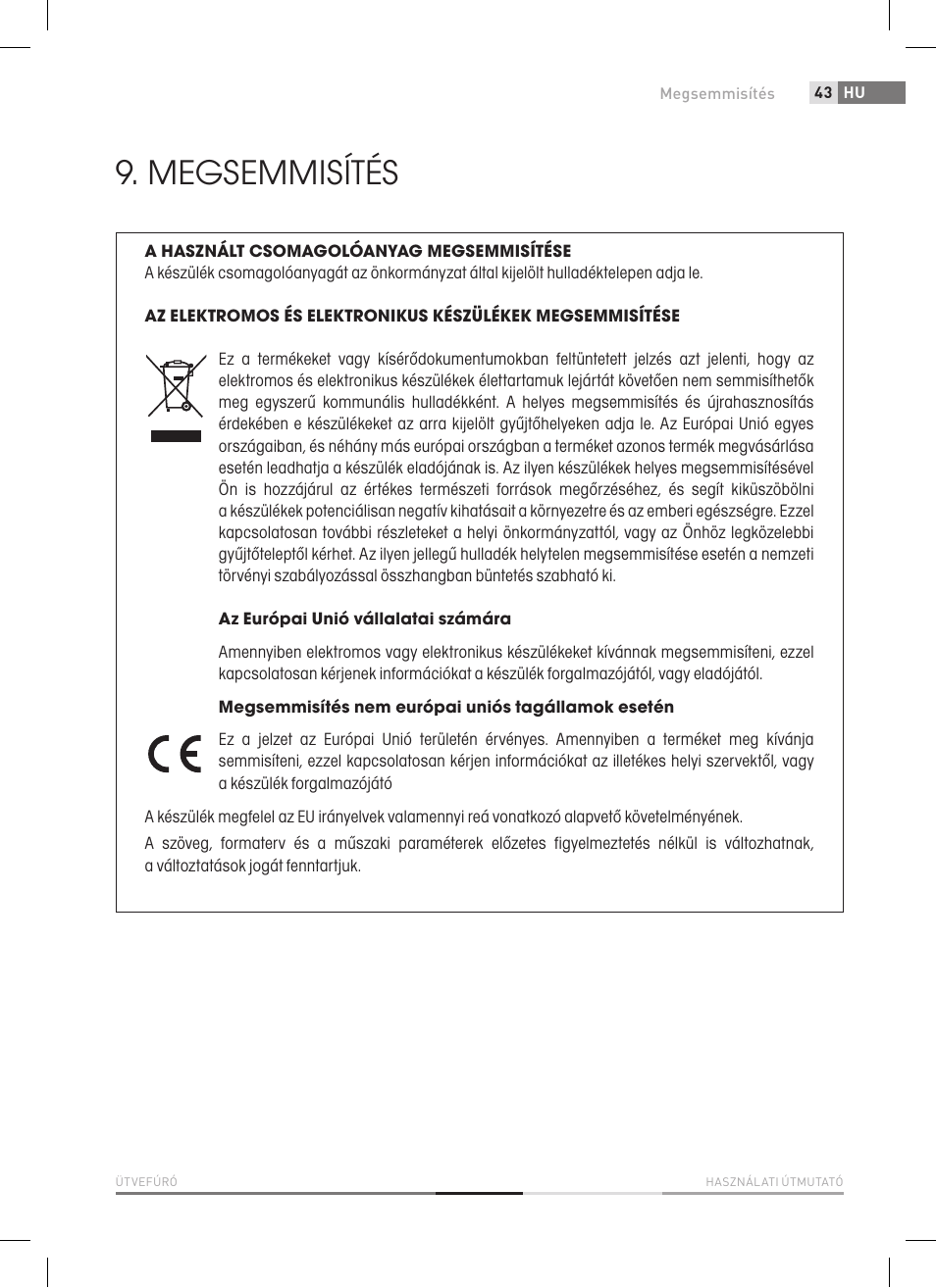 Megsemmisítés | Fieldmann FDV 2003-E User Manual | Page 43 / 64