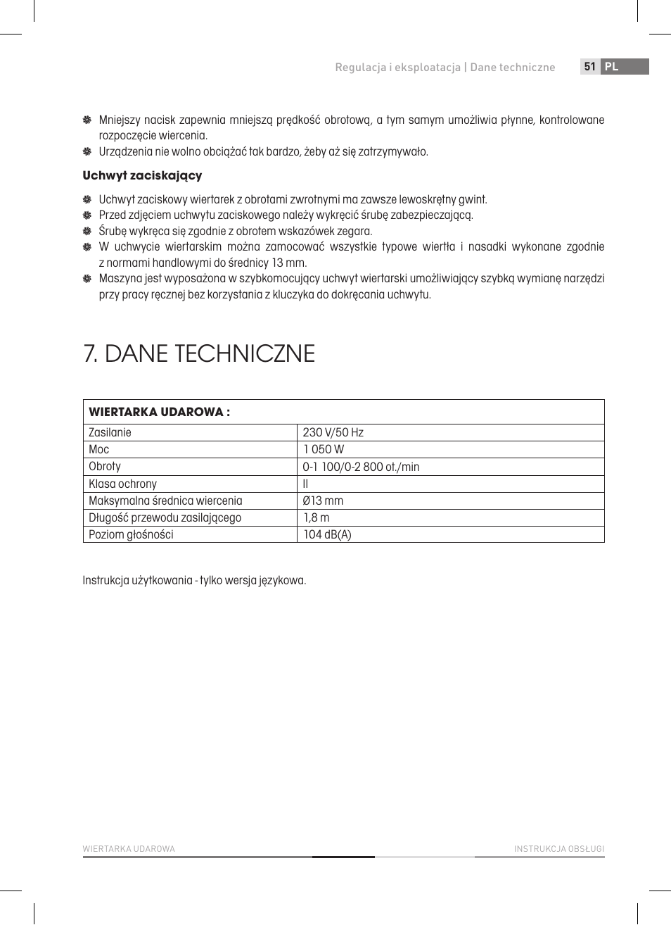 Dane techniczne | Fieldmann FDV 2003-E User Manual | Page 51 / 64