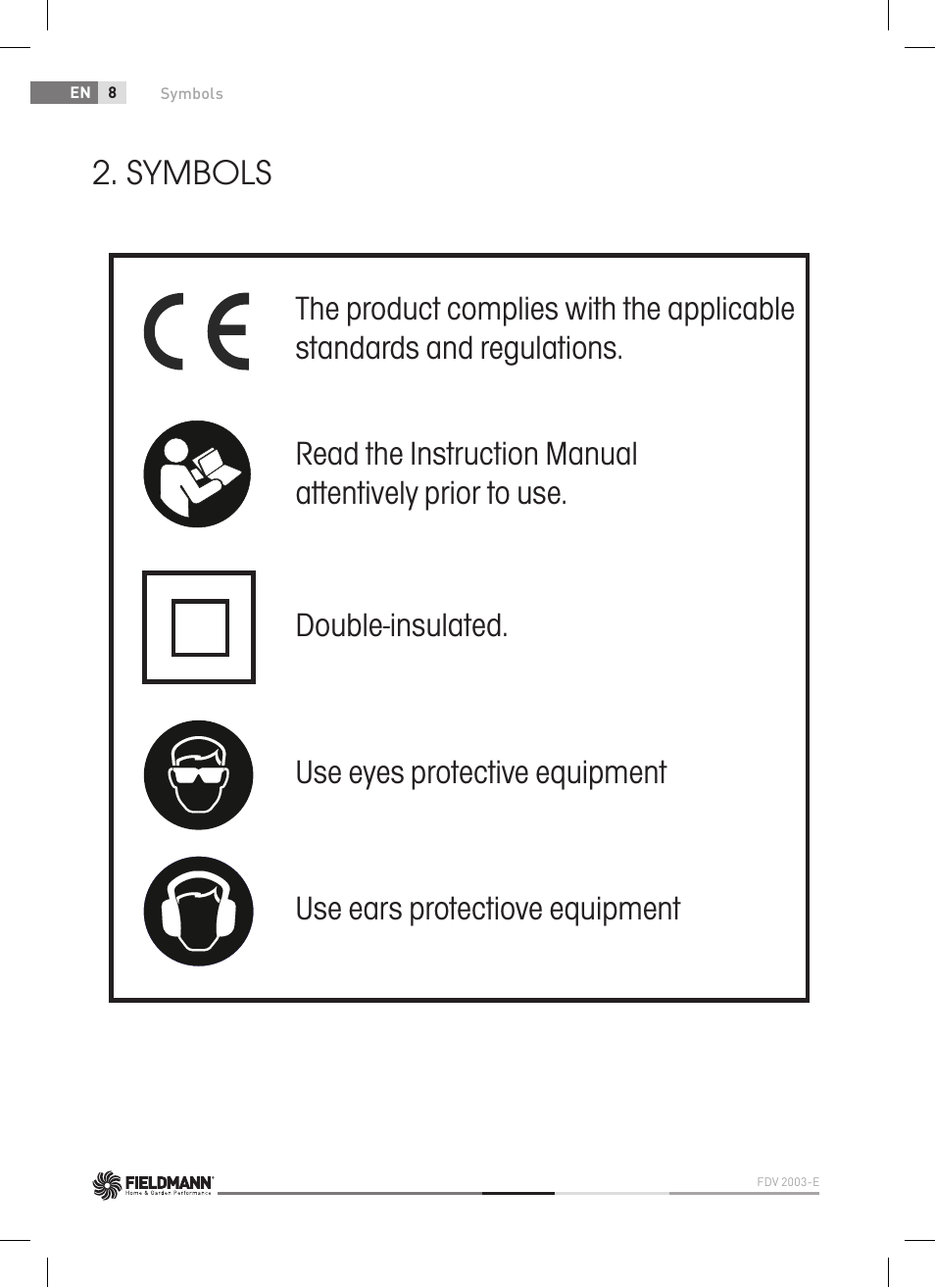 Symbols | Fieldmann FDV 2003-E User Manual | Page 8 / 64