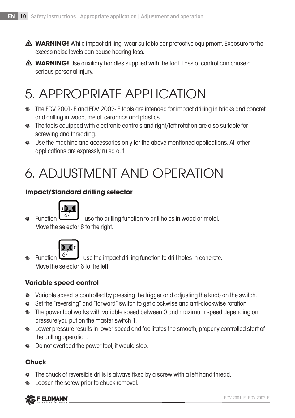 Appropriate application, Adjustment and operation | Fieldmann FDV 2002-E User Manual | Page 10 / 64