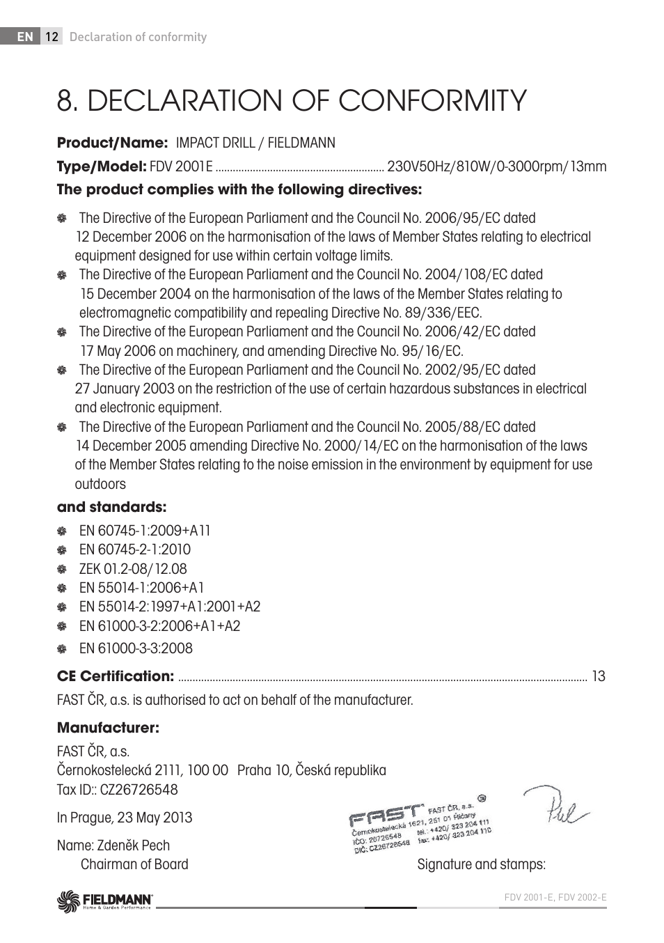 Declaration of conformity | Fieldmann FDV 2002-E User Manual | Page 12 / 64